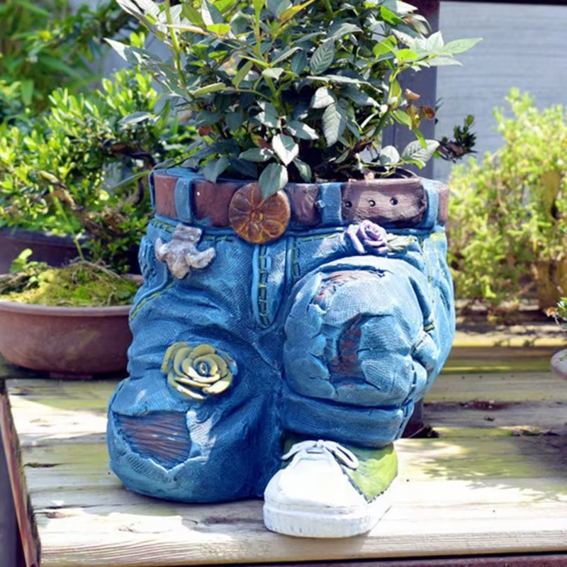 Sculpture de décoration de jardin en jean Vintage en résine