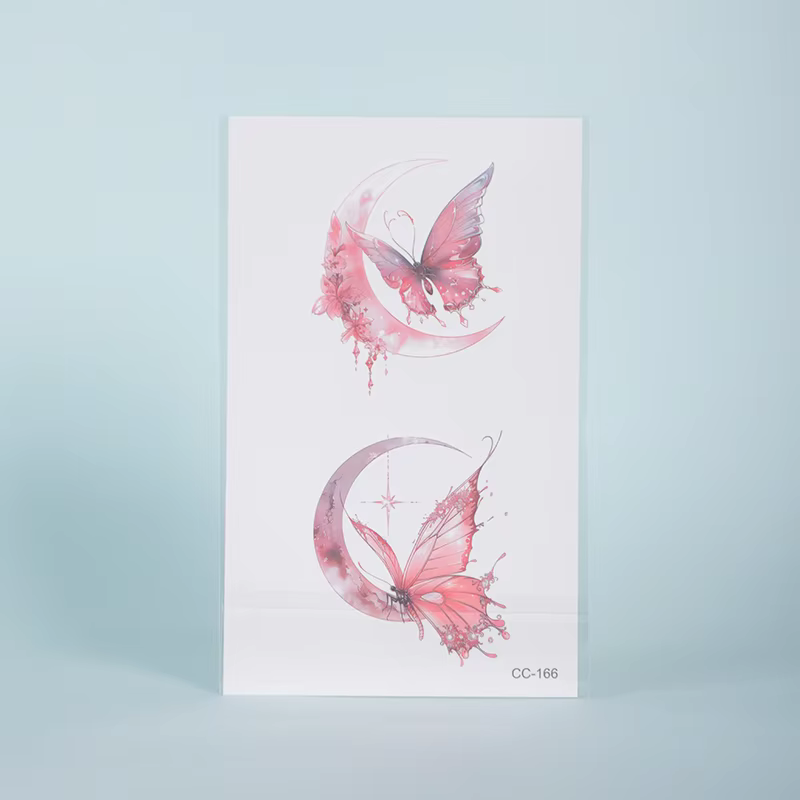 Autocollant de tatouage temporaire imperméable, motif papillon dansant avec la lune, à utiliser sur les épaules et les bras, longue durée, faux tatouage