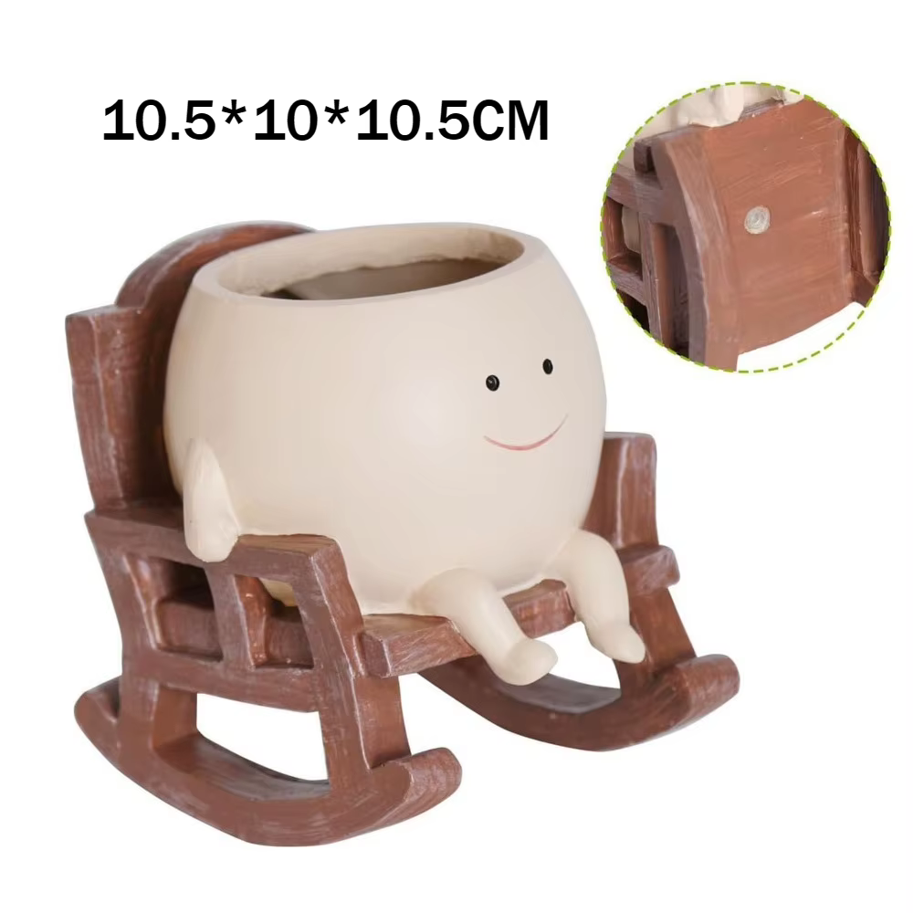 Mini Fauteuil à Bascule Visage Souriant, Pot de Plante Créatif, Jardinière Mignonne pour Intérieur, Balcon, Jardin, Cour, Décoration Florale de Grande Beauté