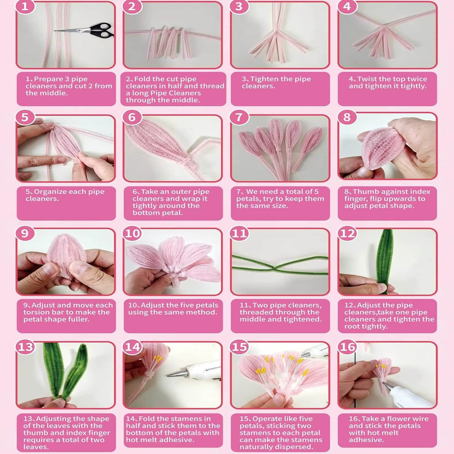 Kit de fleurs artisanales en fil de chenille 576 pièces