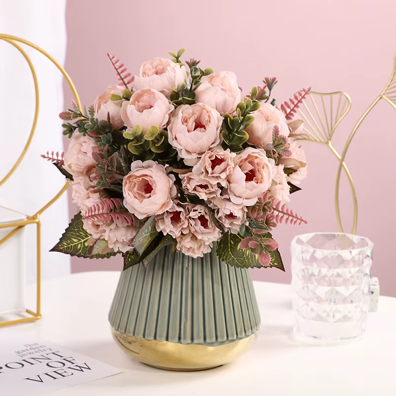 Bouquet de fleurs artificielles en soie pivoine
