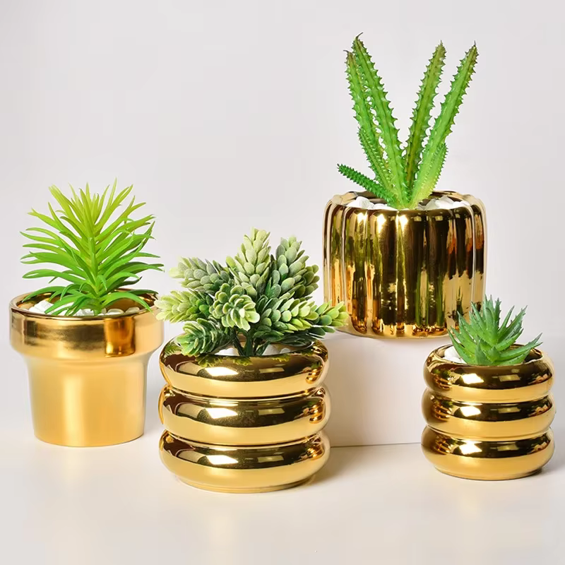 Pots de fleurs en céramique dorée électrolytique nordique