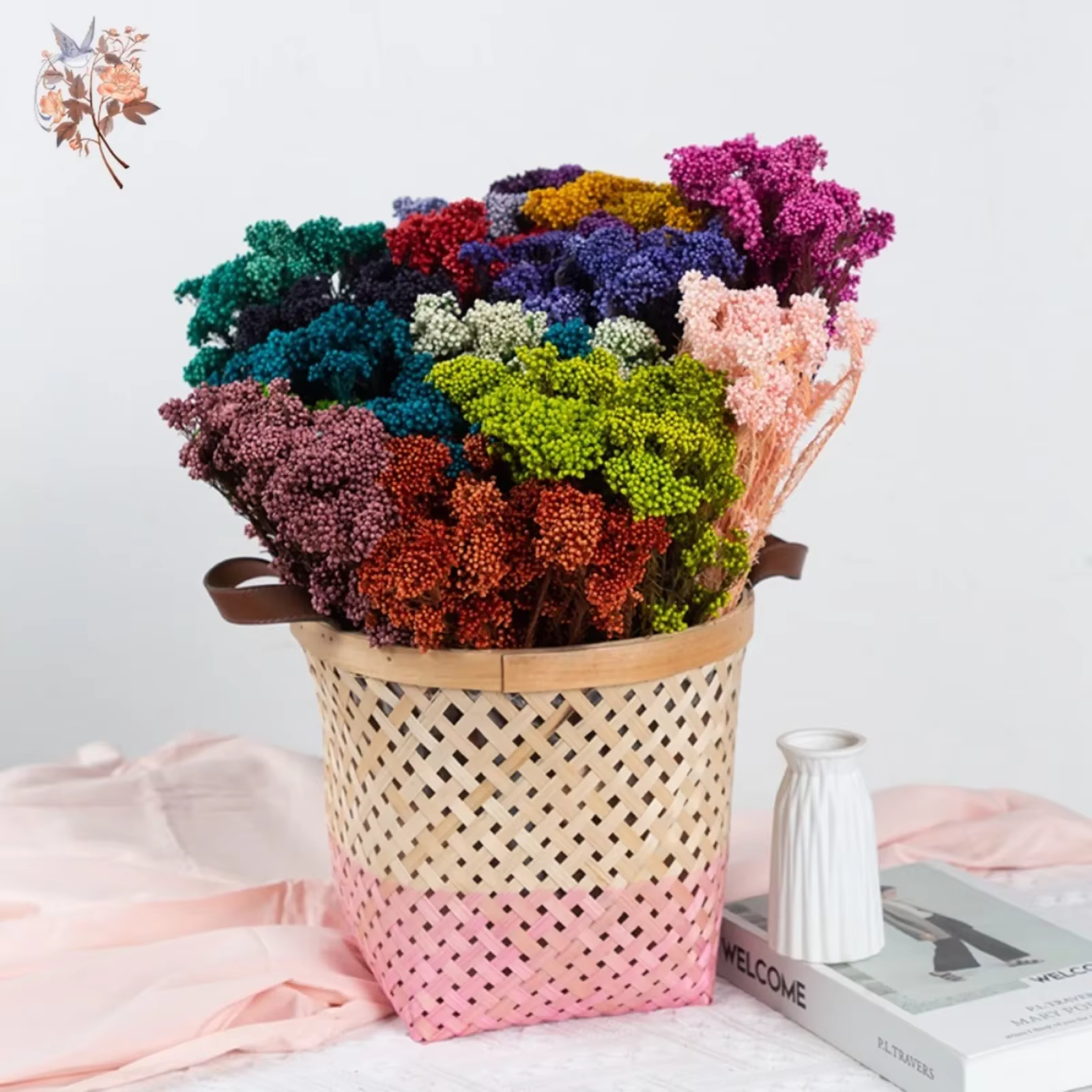 Bouquet de fleurs de riz éternel séchées naturelles