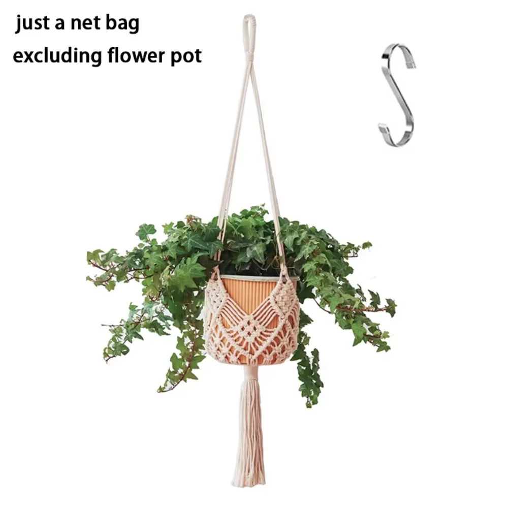 Porte-plante bohème avec pochette en filet