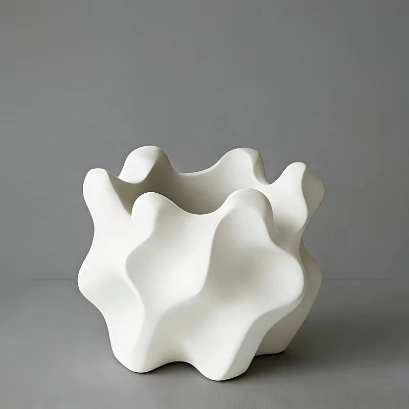 Pot de fleurs géométrique rétro moderne pour intérieur/extérieur avec trou de drainage - Pot de plante de forme