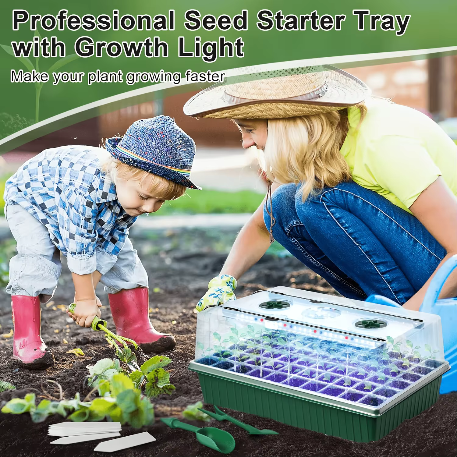 Kit de germination intérieur pour graines de plantes avec plateau à semis auto-arrosant 60/120 cellules