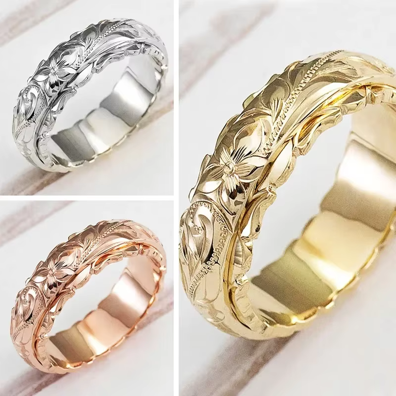 Bague suspendue en or 14 carats avec fleur de Rose sculptée pour femmes et hommes, bijoux pour femmes et hommes, anniversaire de mariage, 2021