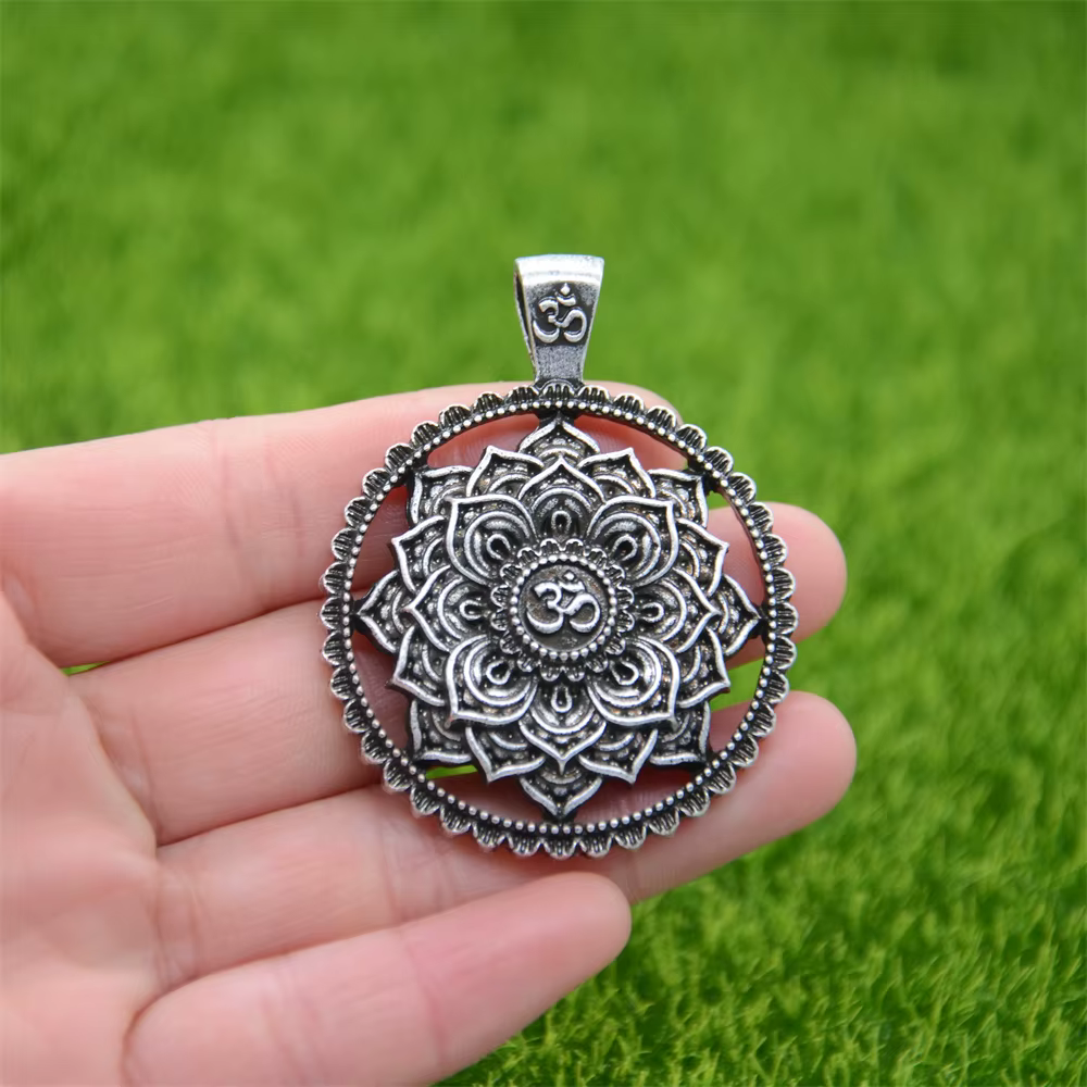 Om Yoga-Collier Pendentif Fleur Annie, Bijoux Religieux Indiens, Bouddha Mandala, Méditation Spirituelle
