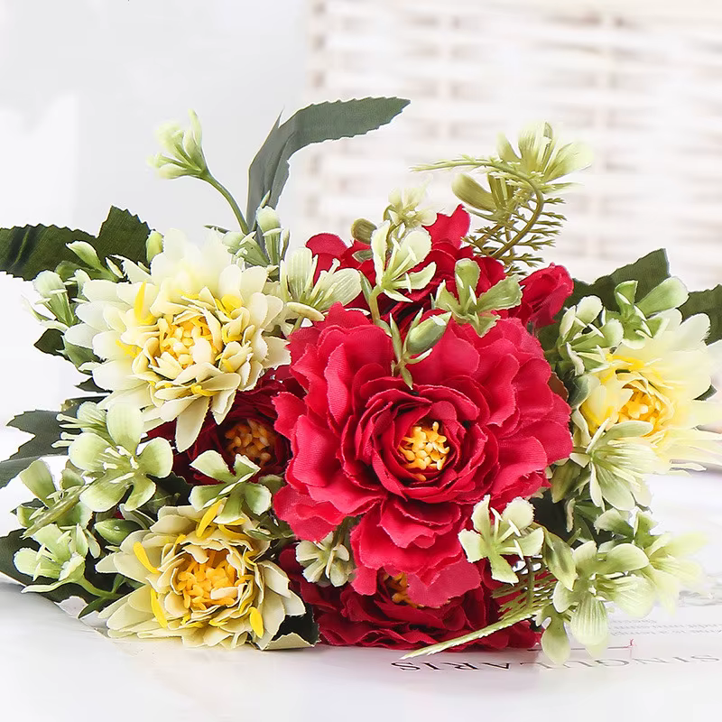 1 Bouquet camélia pivoine artificielle Rose fleurs soie fausses flores fleur de mariage bricolage maison jardin fête décoration