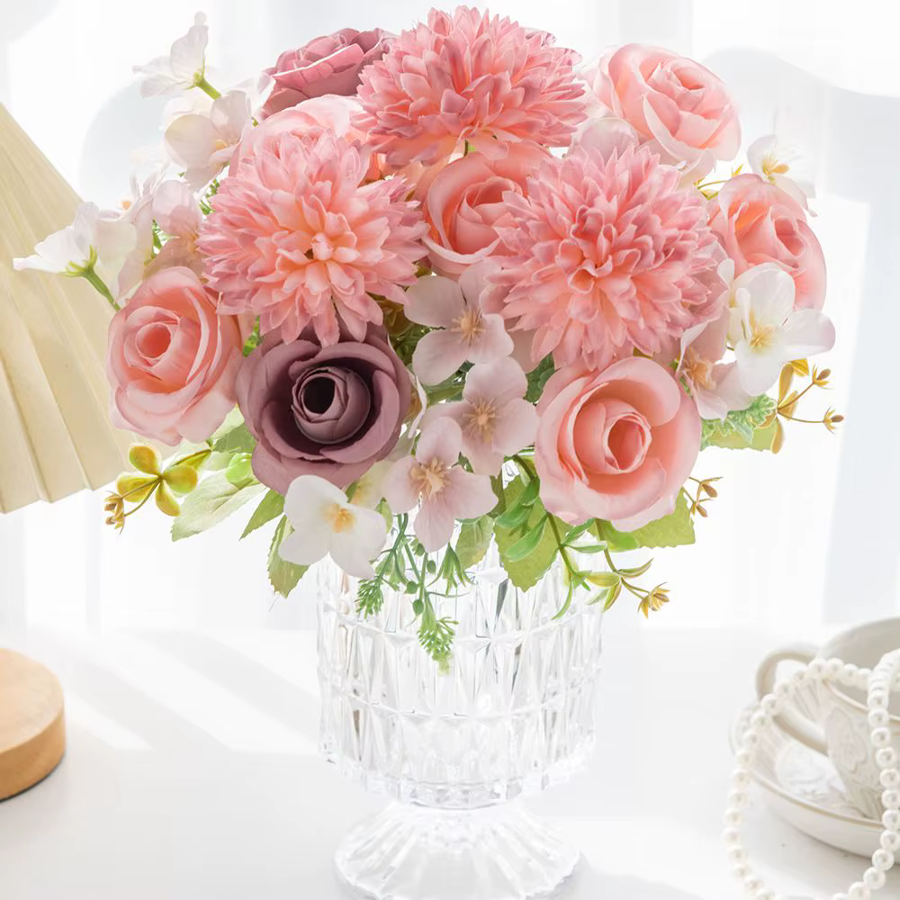 Fleur artificielle Soie hortensia rose de Haute Qualité Vacances Mariage nuptiale bouquet Accueil vase table BRICOLAGE cadeau scrapbook Décoration
