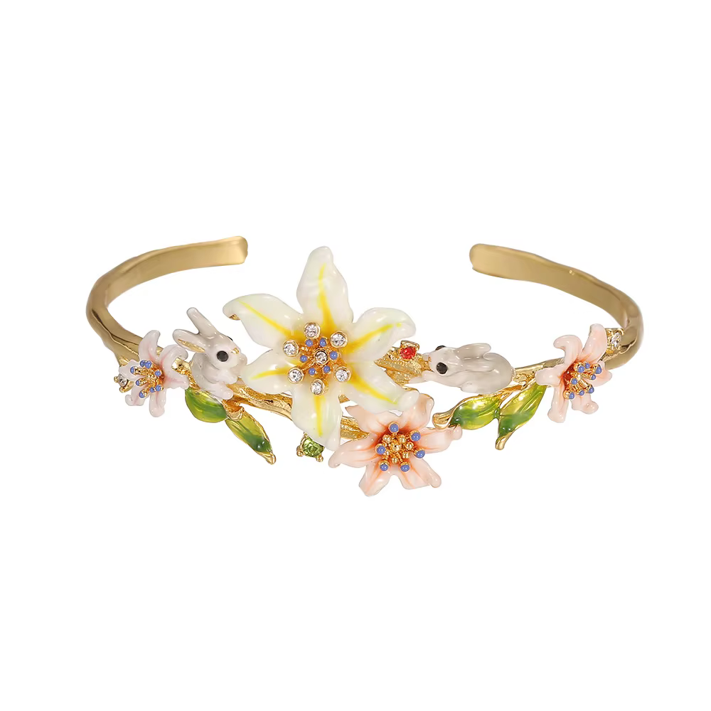 Bracelet de fleur de lapin romantique élégant pour les femmes, bracelets de luxe, accessoires de bijoux de mode, cadeau