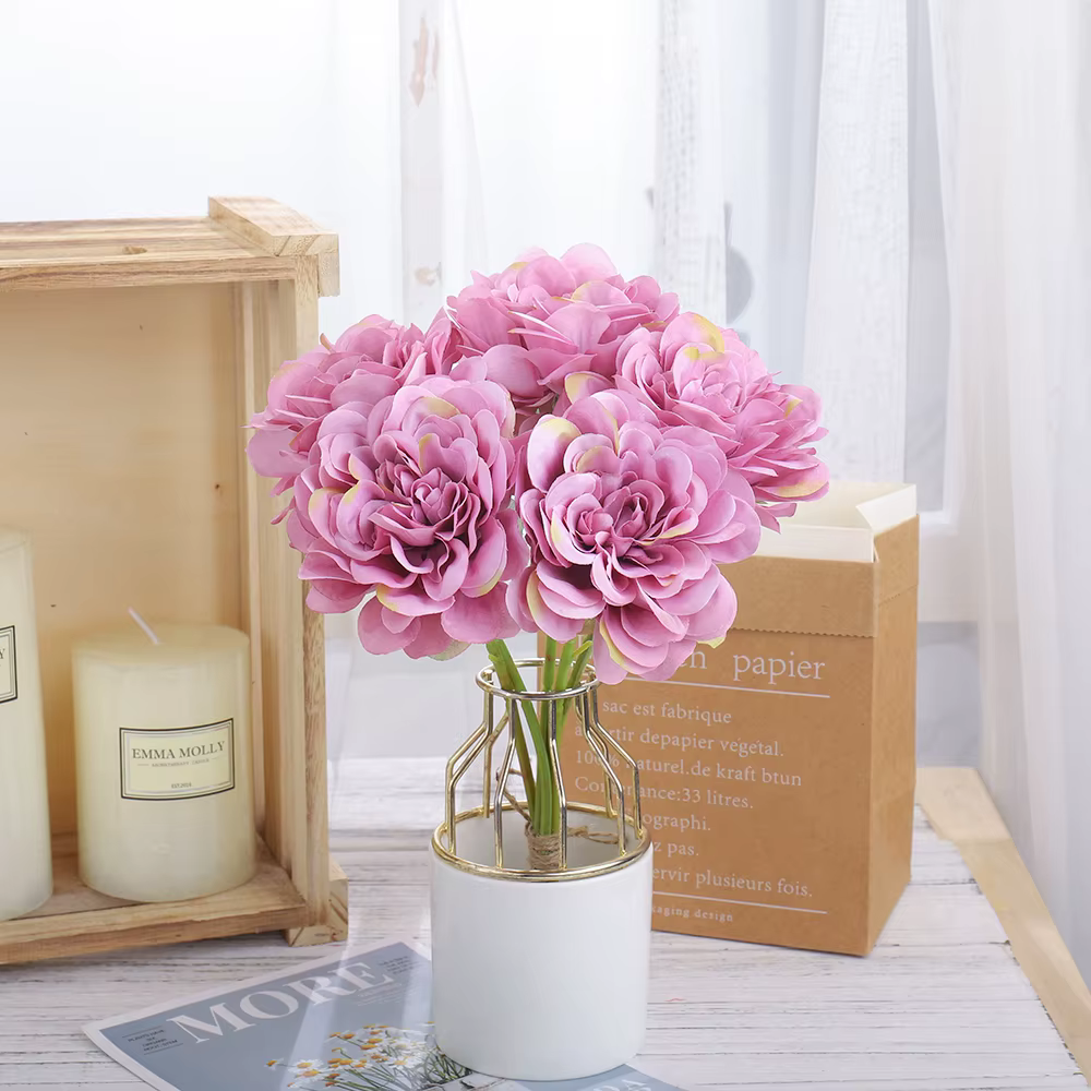 Dahlia pivoine fleurs artificielles Bouquet de soie mariage maison bricolage Arrangement salon décoration fausse fleur