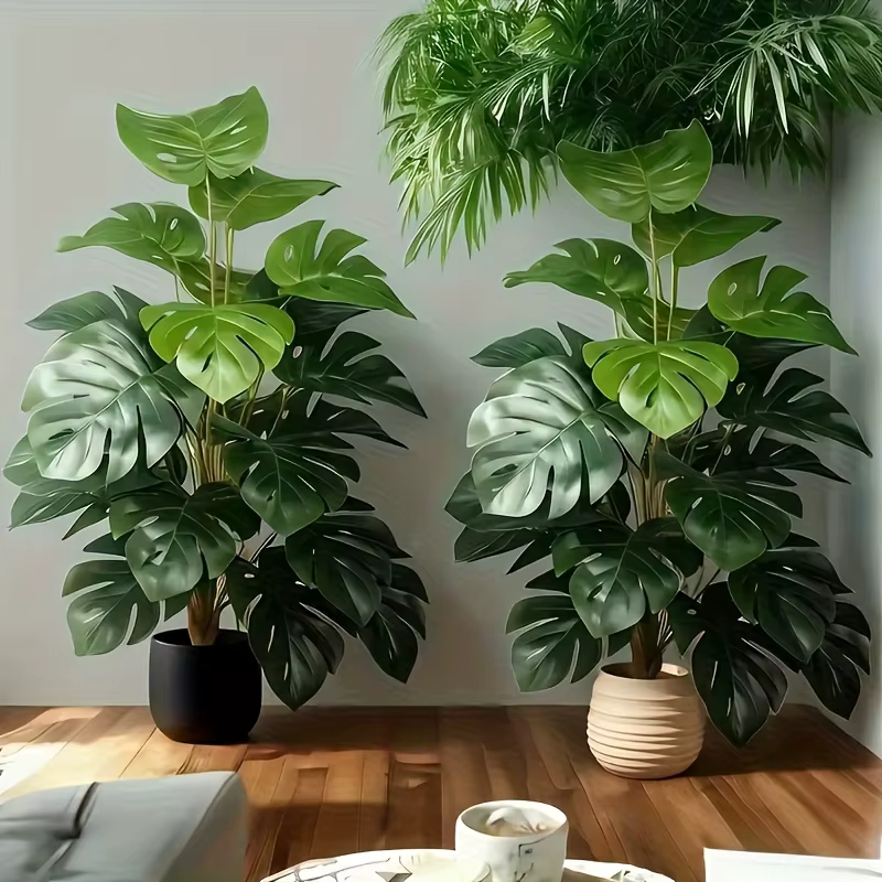 Palmier Monstera artificiel réaliste en plastique vert pour la maison