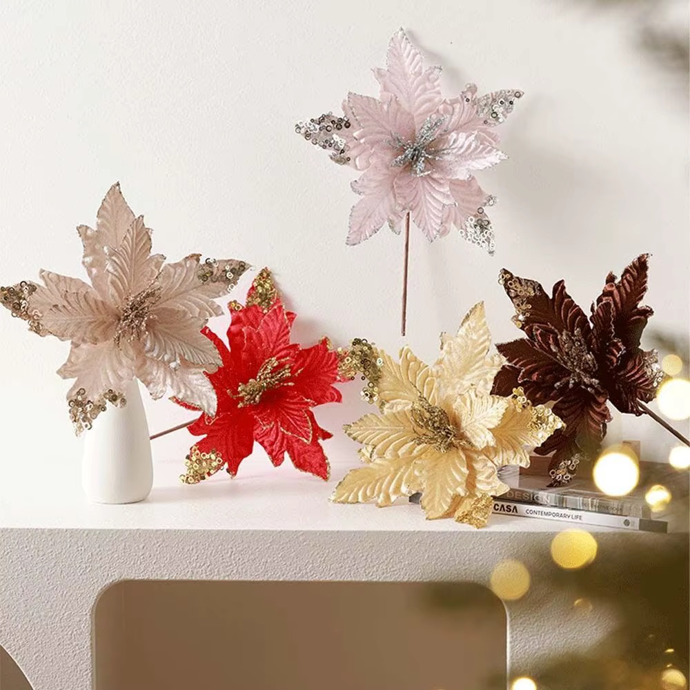 25 cm noël Poinsettia paillettes fleur