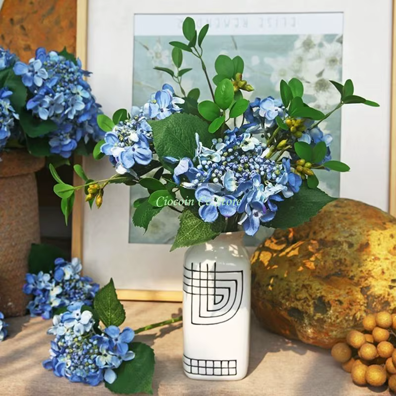 X90F Fleurs artificielles Silk Hortensea Bouquet Decor Wedding Home Party Flower Arrangement