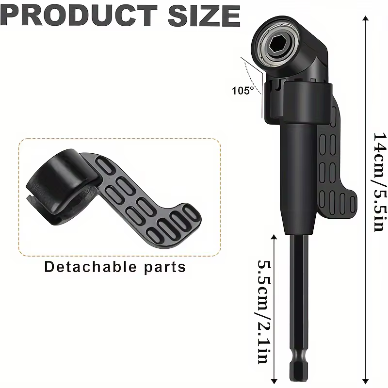 Le kit d'accessoires pour perceuse à angle droit comprend un adaptateur de douille, un adaptateur de perceuse d'angle à tige hexagonale, une foret oblique et une tête de lot