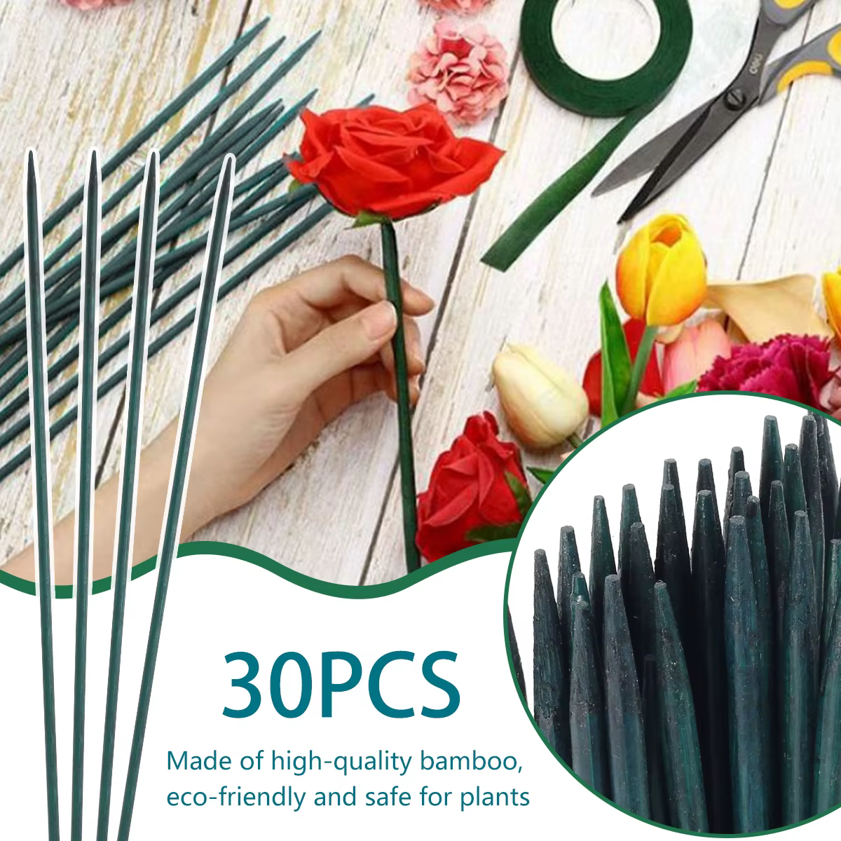30 pièces bambou vert bâtons plante Support fleur bâton orchidée tige