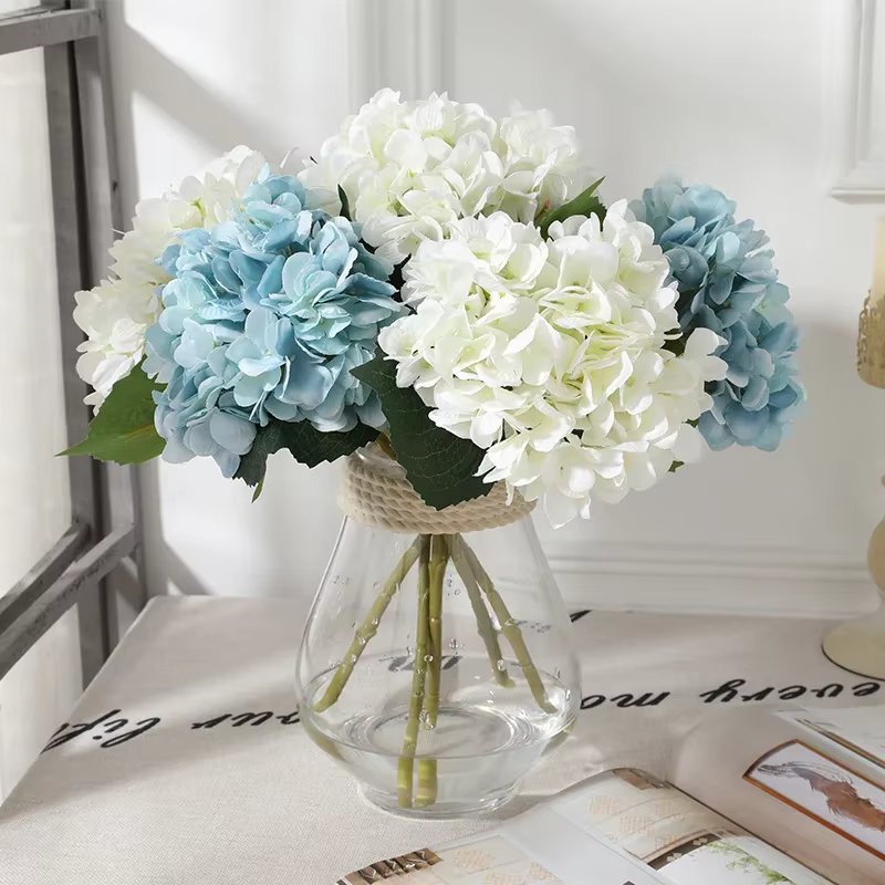 Vert Aloes 3 pièces décoration de bureau soie fausses fleurs hortensies artificielles Simulation fleur blanc 2 feuilles branche d'hortensia