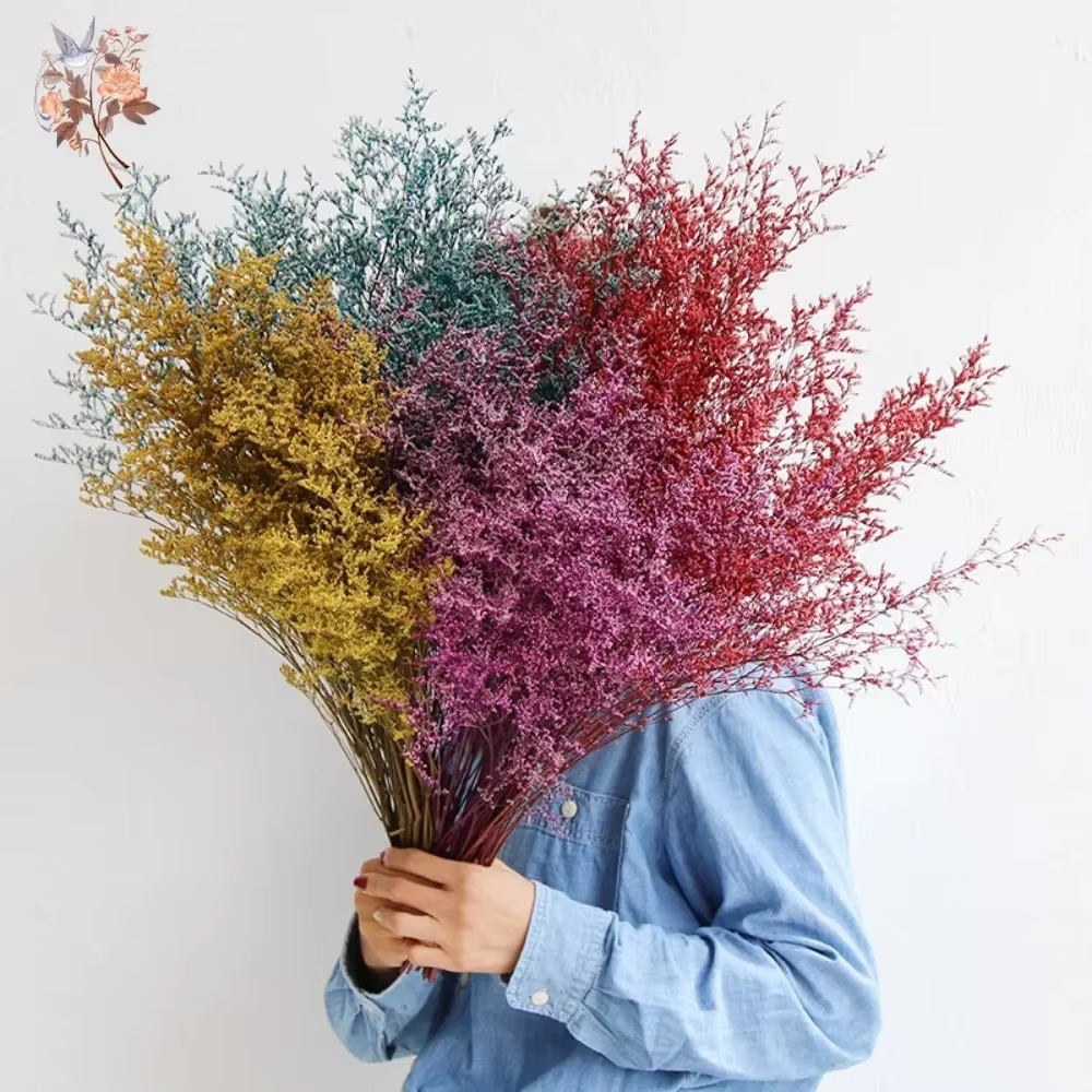 Bouquet de fleurs séchées de lovergrass au limonium naturel