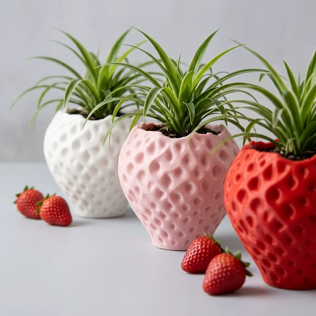 Pot de fleurs à motif de fraises 3D
