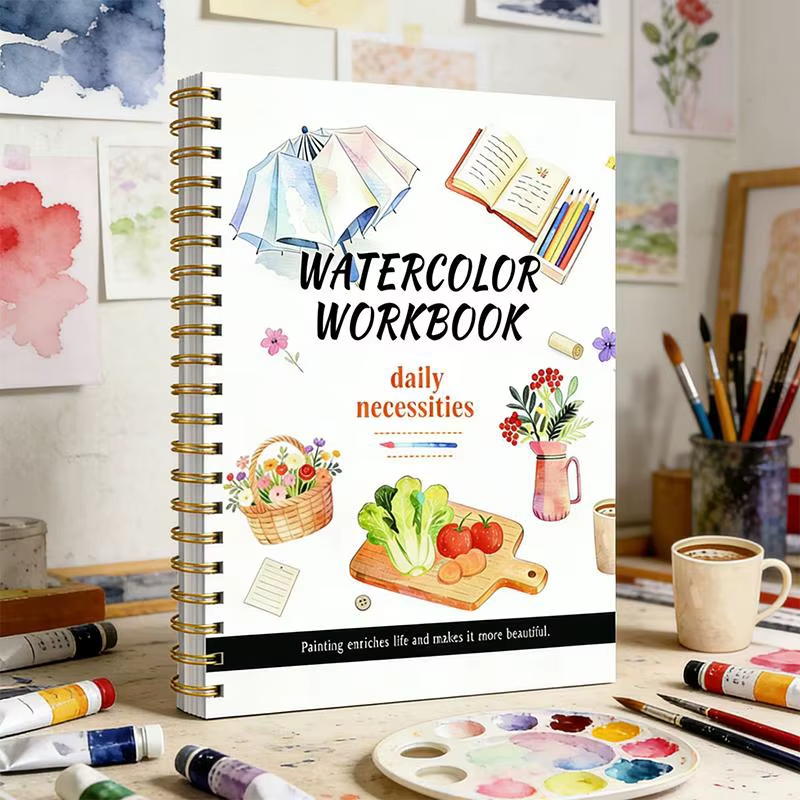 Cahier d'exercices de fleurs en aquarelle à spirale, guides en papier épais pour les artistes débutants, fournitures pour la pratique quotidienne du dessin