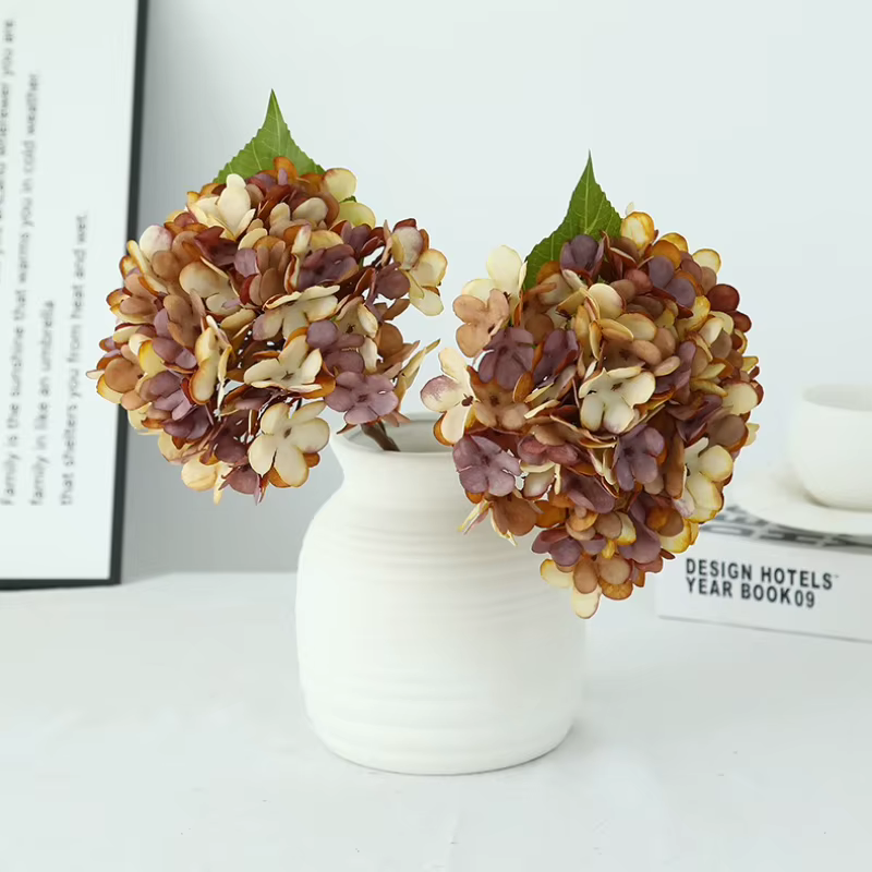 Fleurs artificielles soie peinture à l'huile hortensias européen rétro fausse fleur salon décoration Simulation bleu hortensia