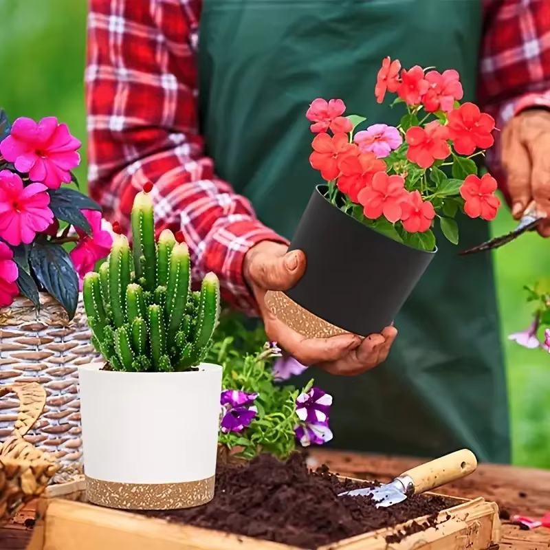Paquet de 2, jardinières pour plantes d'intérieur avec trous de drainage et base amovible