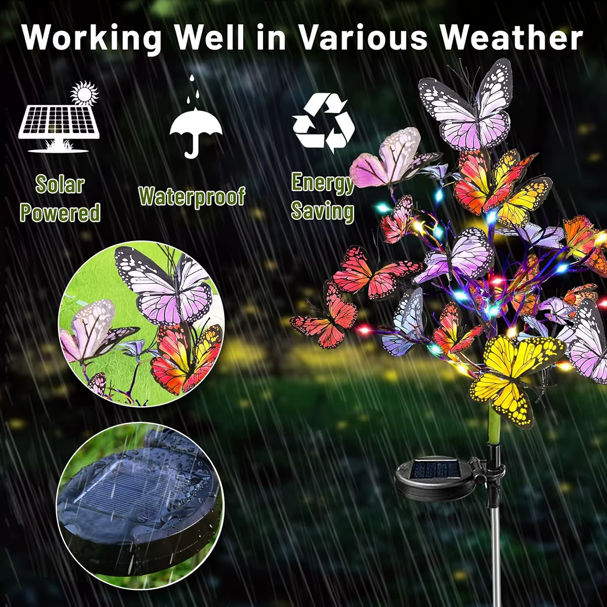 Lampe solaire au sol en forme de fleur de papillon