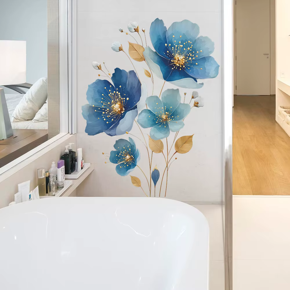 Autocollant mural de fleurs bleues magnifiques pour salon
