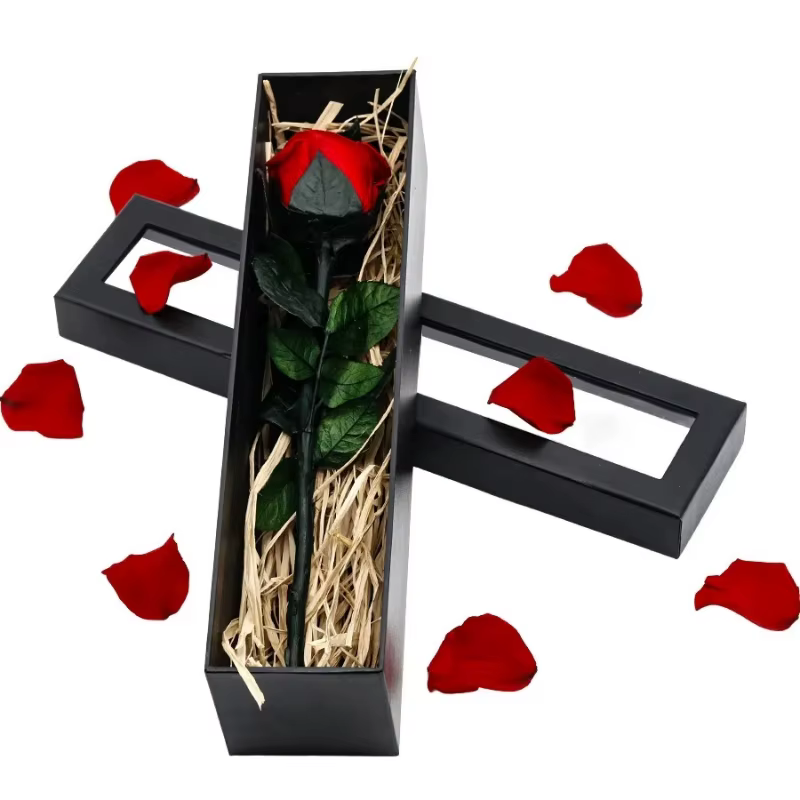 Boîte cadeau de roses à tige unique