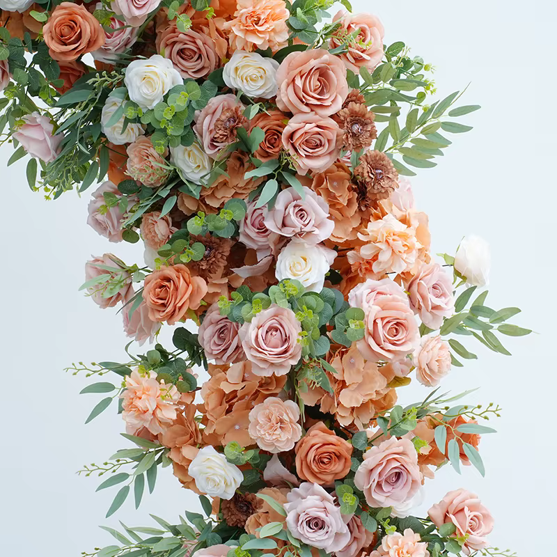 Rose marron Rose verdure fleur rangée décor arc cadre église mariage toile de fond Arrangement Floral en plein air événement scène accessoires H8787