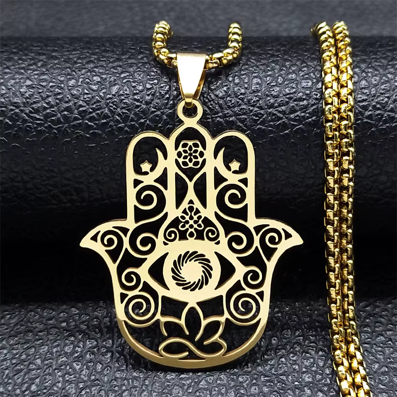 Fleur de vie Fatima Hamsa main pendentif collier pour femmes hommes en acier inoxydable couleur or Om Lotus oeil chaîne bijoux N8083S01