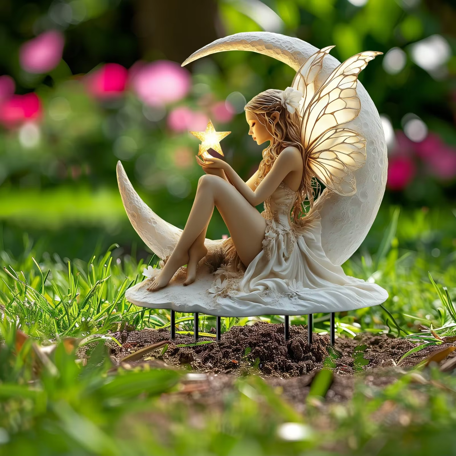 Décoration de jardin féerique de lune en bois