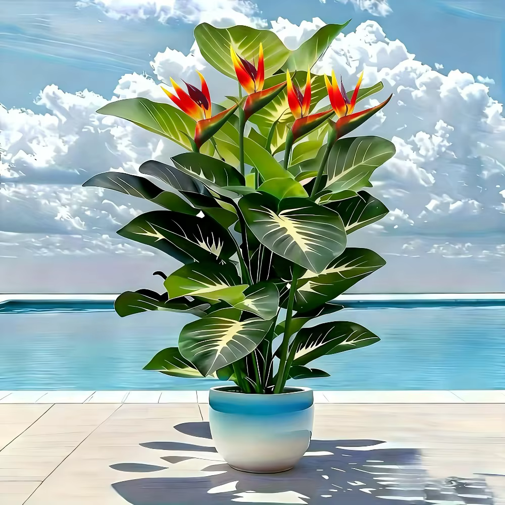 Plantes artificielles d'oiseau de paradis et de pothos pour la décoration extérieure dans les jardins