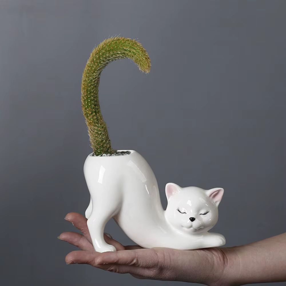 Pot de fleurs en céramique en forme de queue de chat