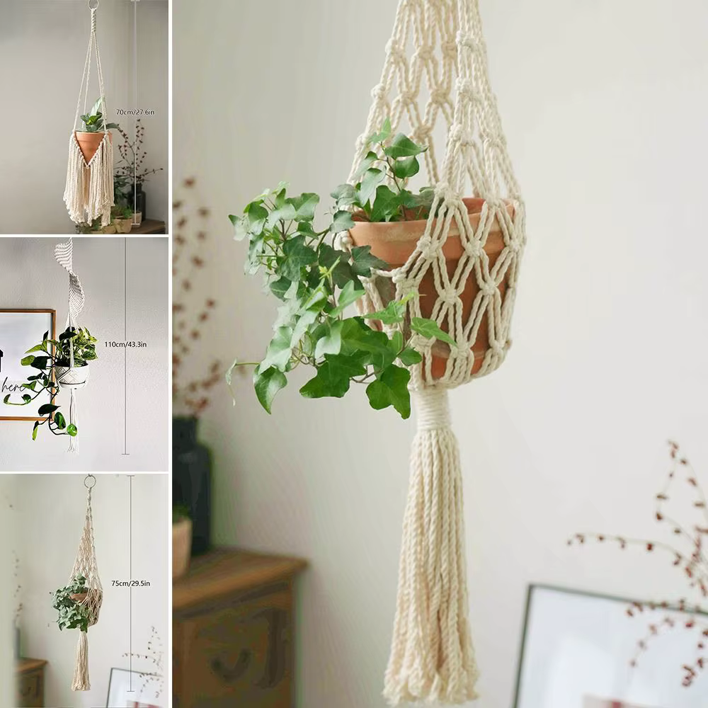 Porte-plantes en macramé pour salon intérieur