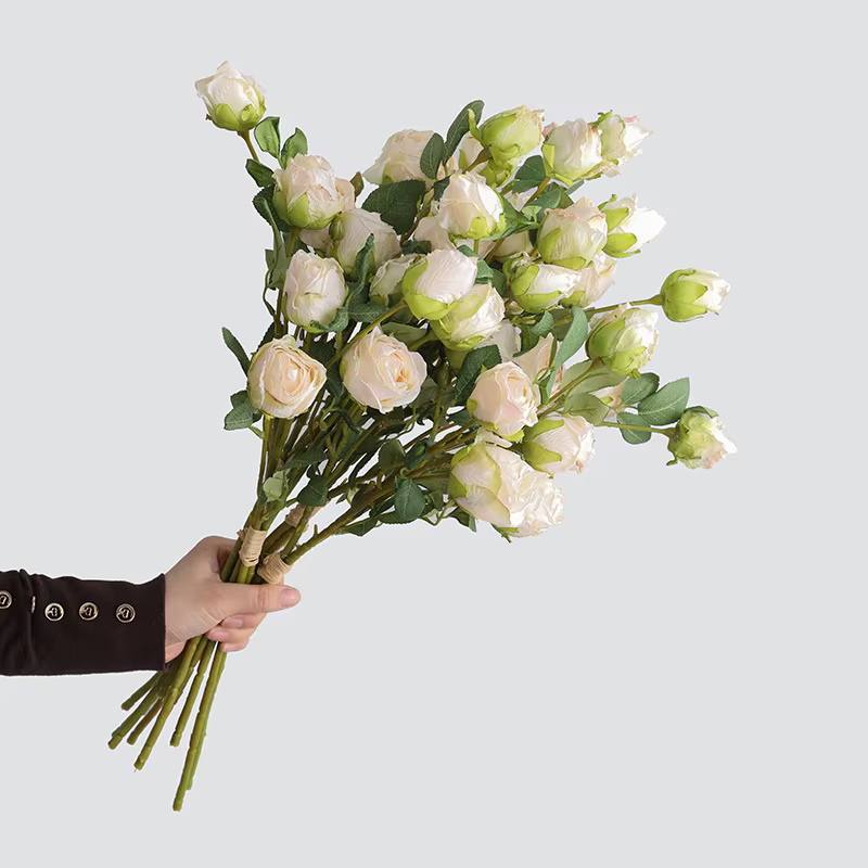 Simulation Roses Bouquet bord brûlé fausses fleurs en soie mariage Floral intérieur extérieur centre commercial décoration crème Rose fleur artificielle