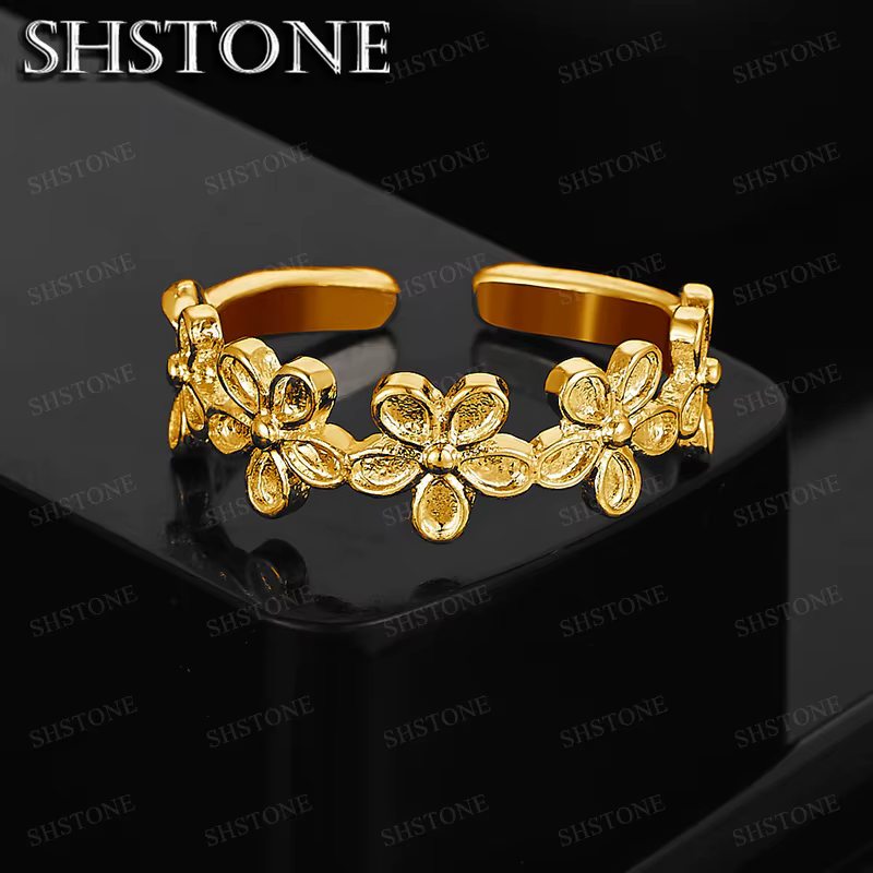 Bague élégante et rétro en or 18 carats pour femme, motif floral, cadeau idéal pour mariage ou fête - PROMOTION EXCEPTIONNELLE
