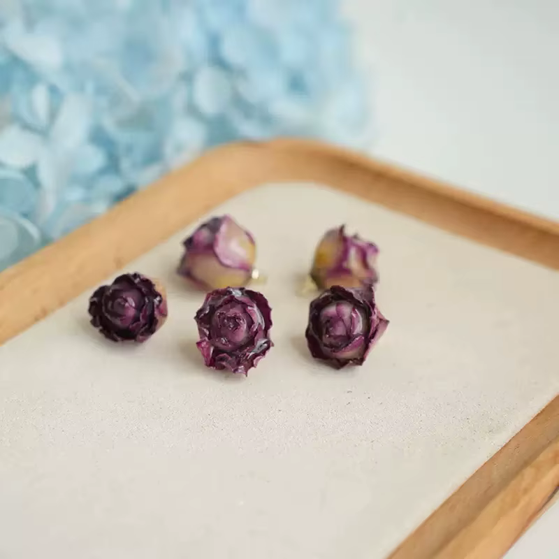 Boucles d'oreilles en époxy rose, accessoires de fleurs séchées, fleurs semi-finies, matériaux de bricolage en résine faits à la main