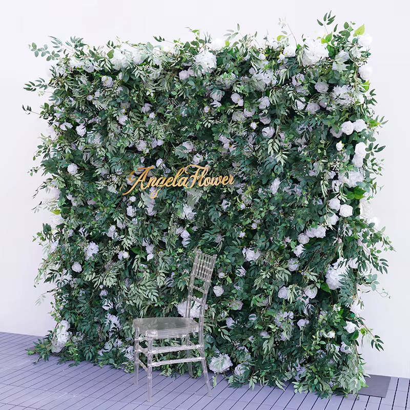 Blanc Rose vert plante feuilles de saule enrouler tissu fleur décoration murale arrière-plan de mariage Arrangement Floral événement accessoires de fête A8930