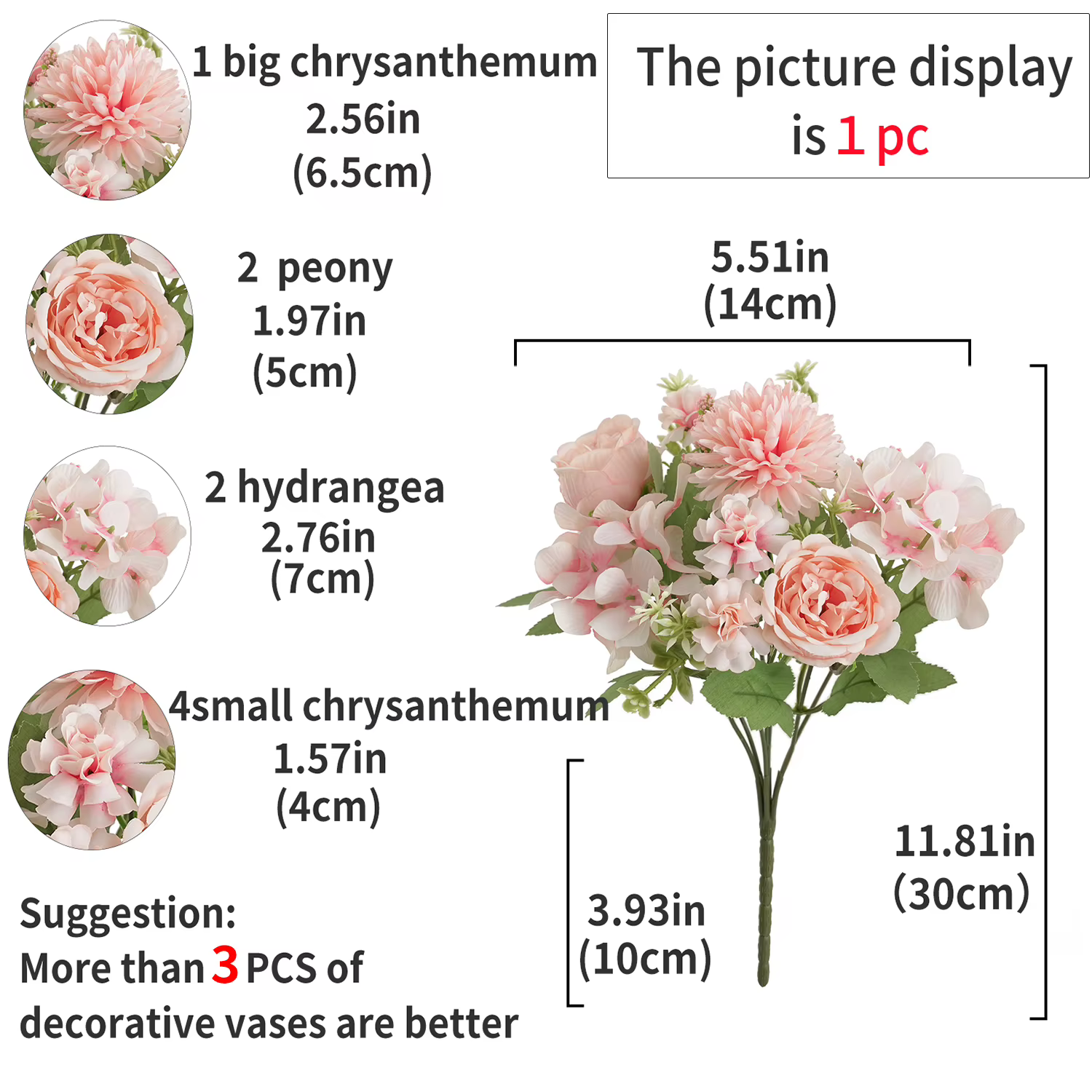 Bouquet de fleurs artificielles réalistes 1/4 pièces