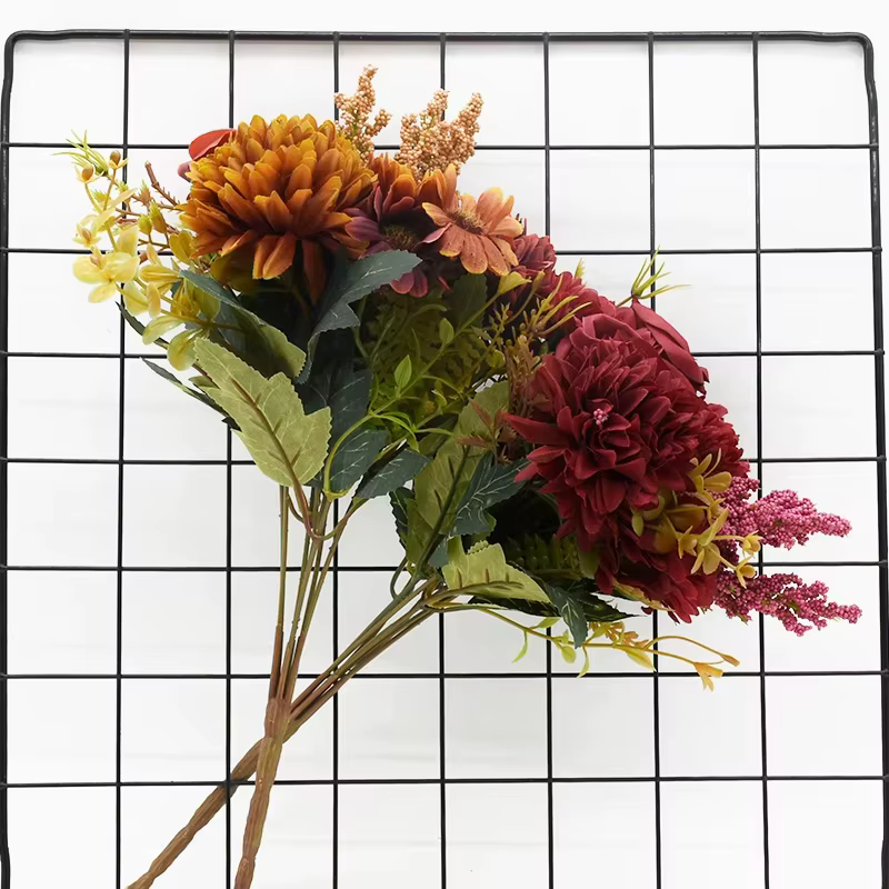Fleurs artificielles Rose Chrysanthème Combinaison Bouquet Haute Qualité Décor À La Maison Automne Décoration DiyWedding Festival Beouquet