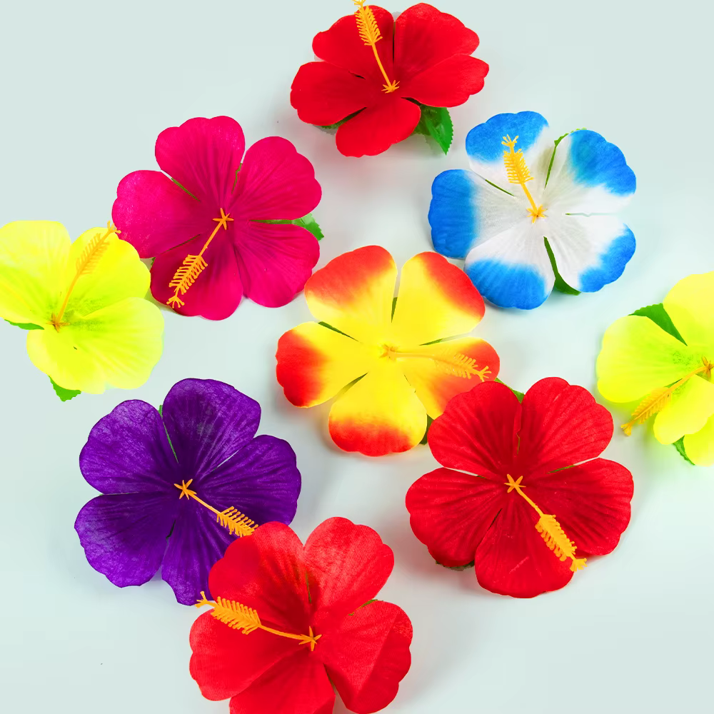 12/24 pièces fleurs d'hibiscus décorations de fête hawaïenne