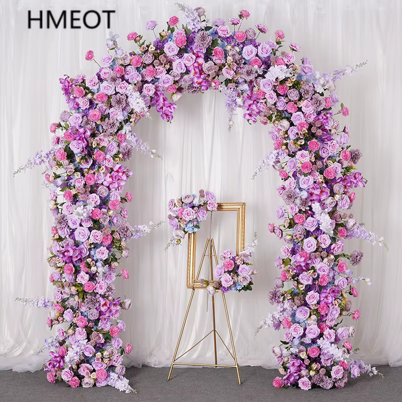H7792 luxe 5D violet Rose orchidée Delphinium fleur rangée mariage toile de fond arc Arrangement Table pièce maîtresse bienvenue signe décor