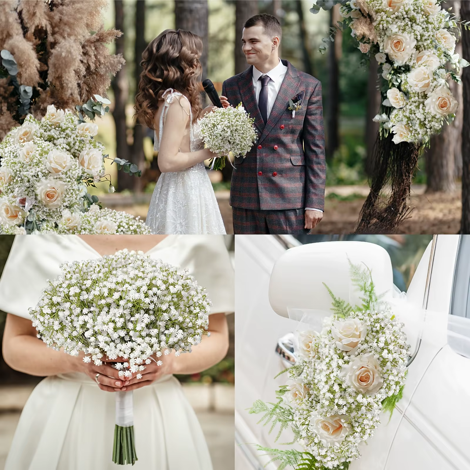 20 fleurs artificielles réalistes en gypsophile blanc – Élégantes fausses