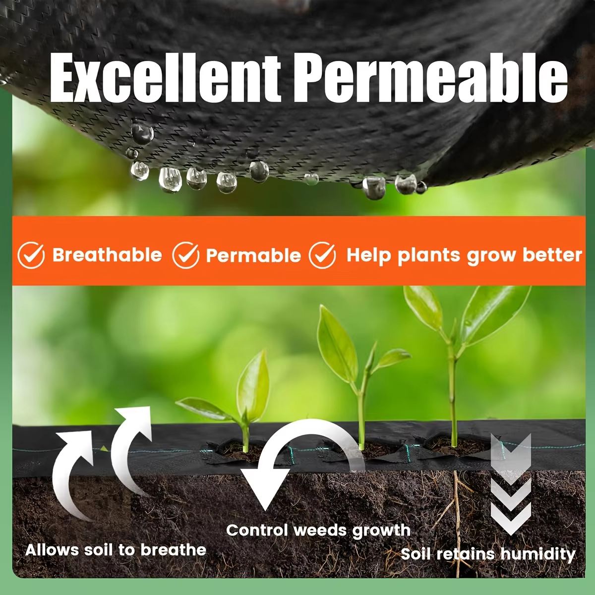 Toile de paillage horticole noire en PP respirante et perméable à l'eau pour jardin et potager