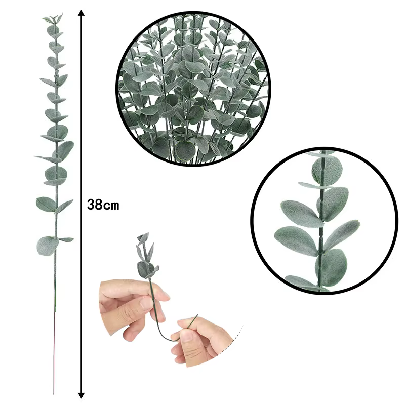 Yannew 12 pièces tiges d'eucalyptus artificielles argent Dollar verdure fausses plantes pour Bouquet de mariage Arrangement Floral décor à la maison