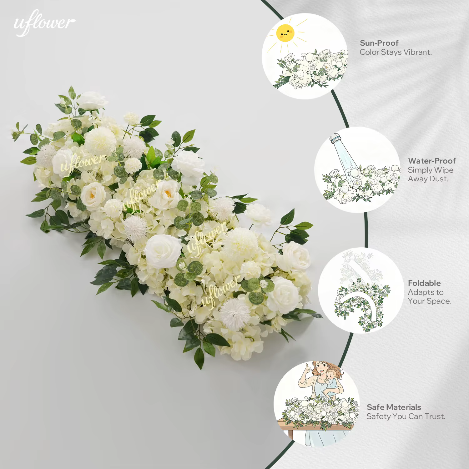Uflower 50/100 cm artificielle Rose pivoine fleur rangée mariage toile de fond arc décor fête scène Table pièce maîtresse Arrangement Floral