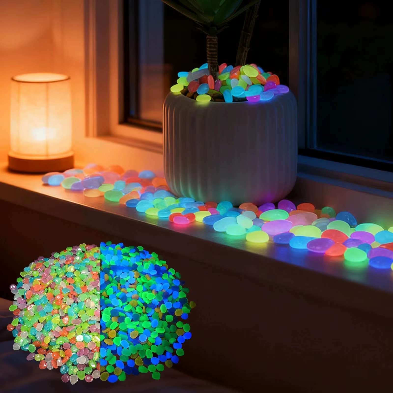 Pierres lumineuses en résine pour plantes en pot