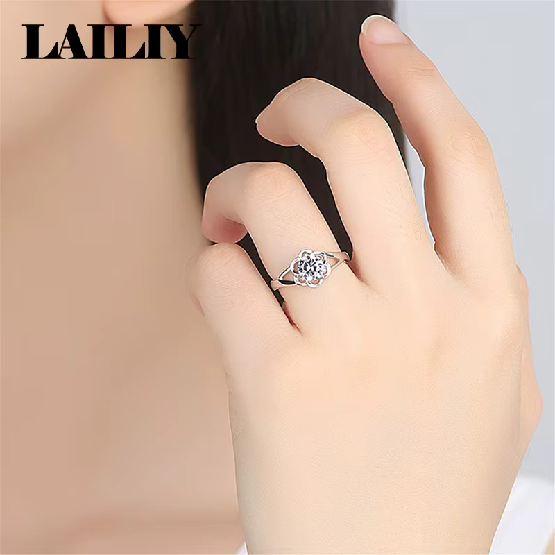 LAILIY Bague en argent sterling 925 avec fleur et diamant réglable pour femme, bijoux tendance